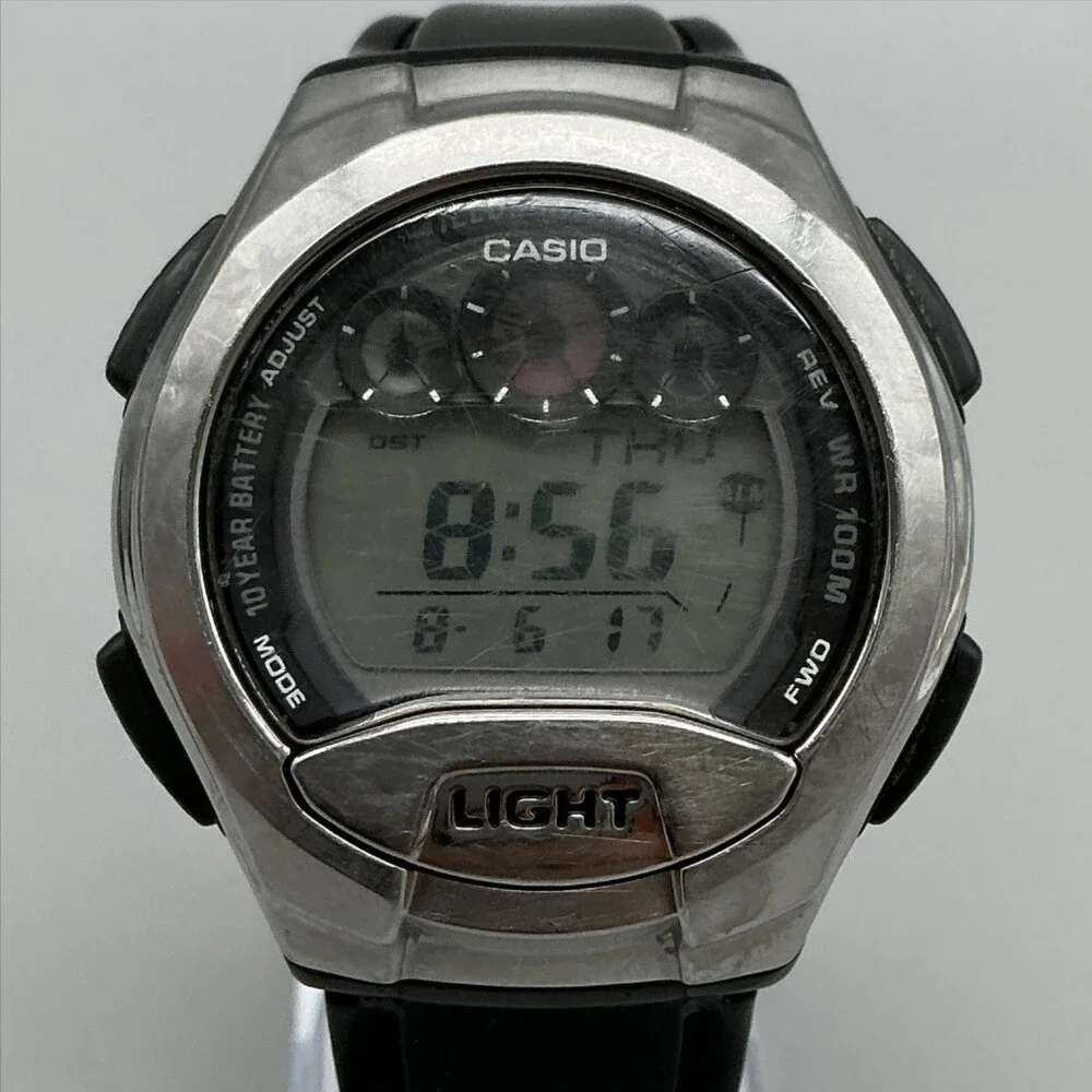Casio W-755 Mens Watch 42mm Digital Black Resin World Time Illuminator 100M WR